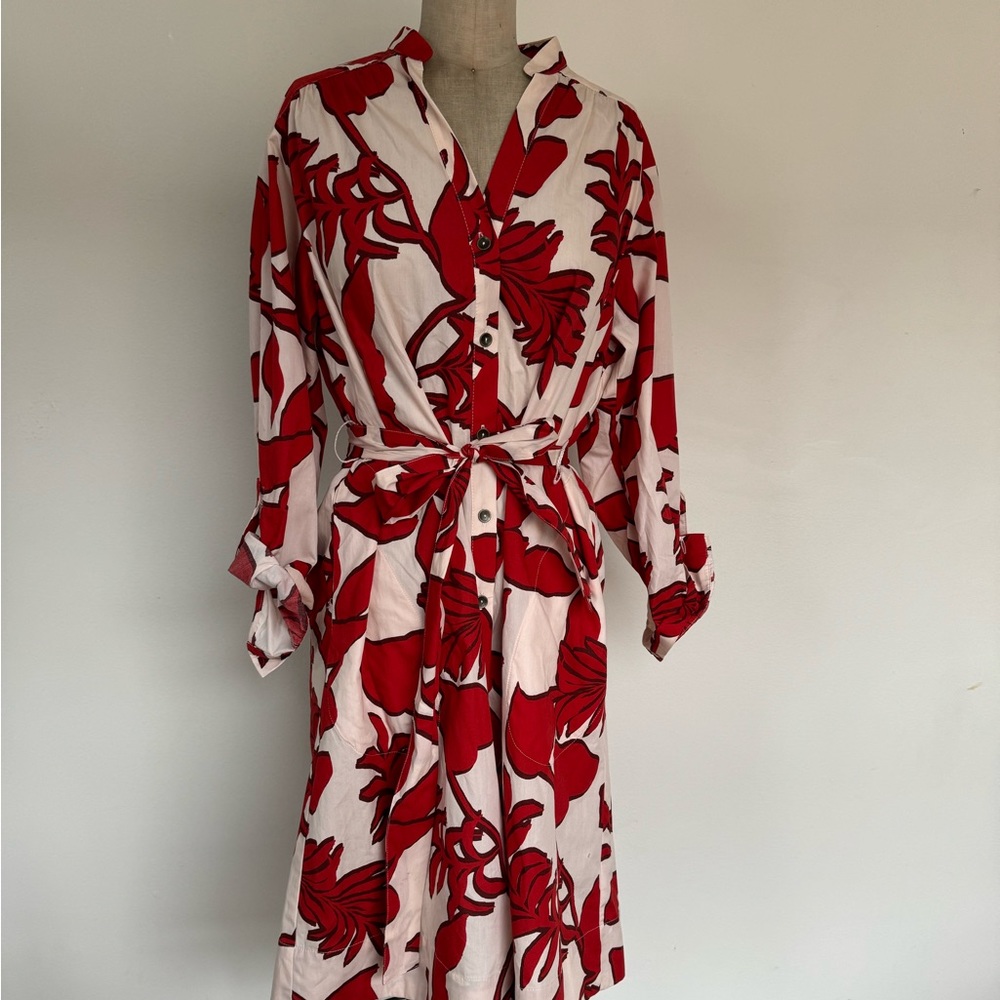 Anthropologie Red Floral Long Sleeve Dress